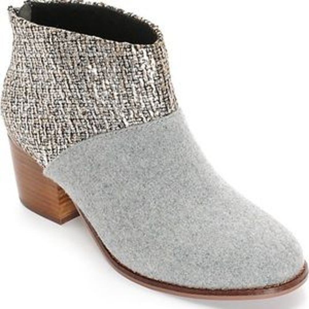 TOMS Unique Artsy Gray Leila Felt Metallic Silver Shine Booties Women's Size 9.5